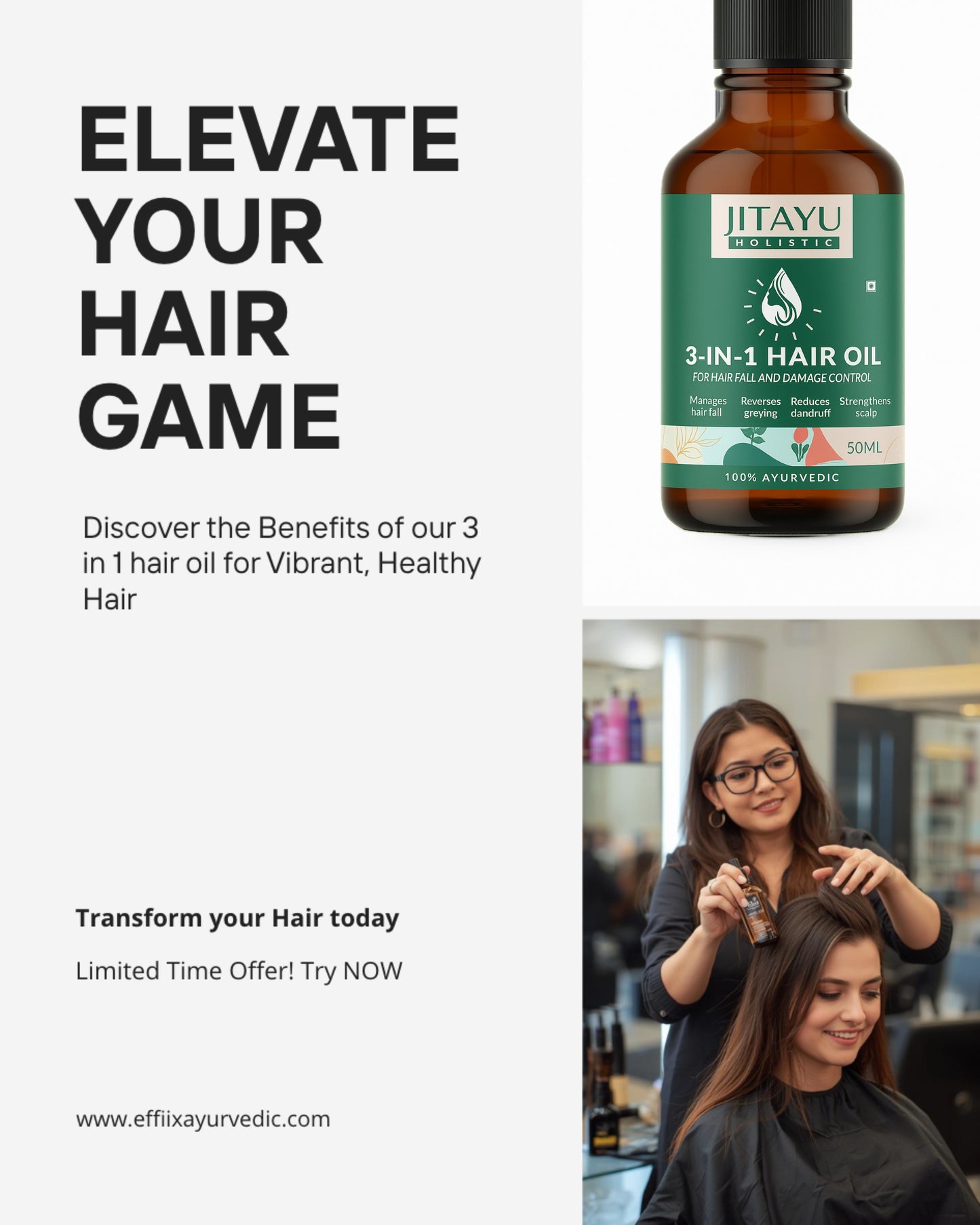 Premium Ayurvedic 3 in 1 Hair Growth and Repair Oil - Buy 1 + Get 1 Free (Pack of 2)