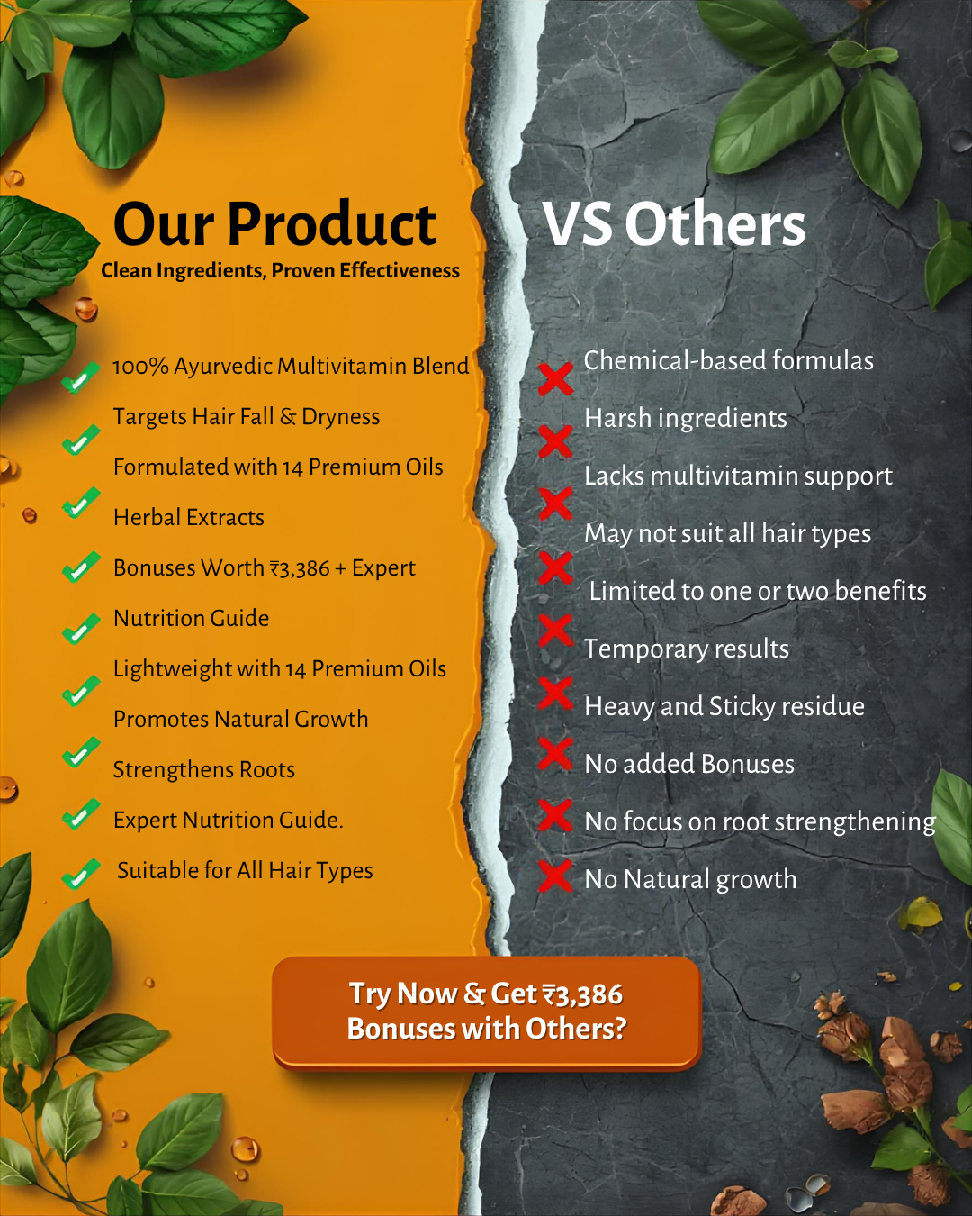 EFFIX Ayurvedic 3 in 1 Hair Growth and Repair Oil - Buy 1 + Get 1 Free (Pack of 2) - Limited Batch!