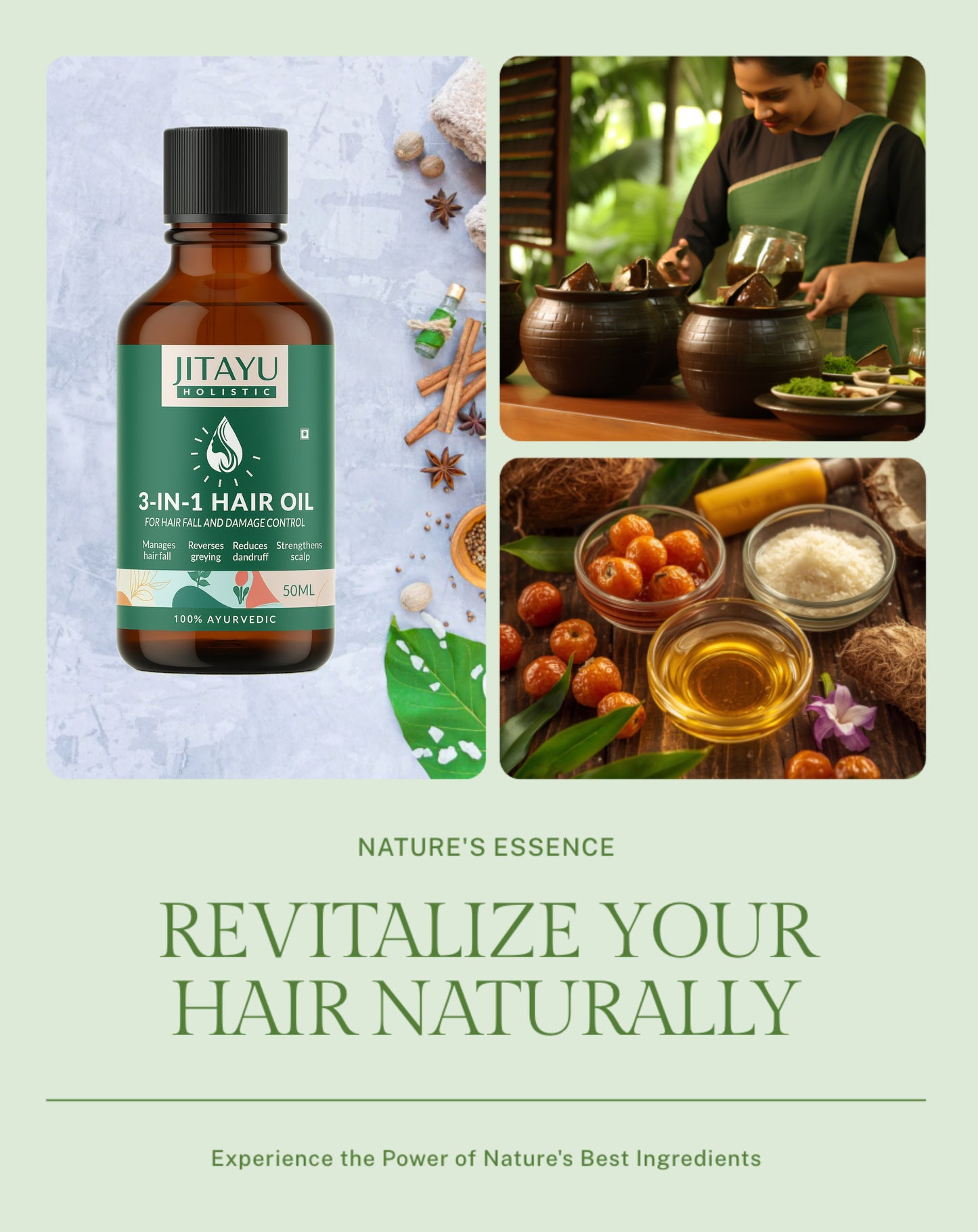Premium Ayurvedic 3 in 1 Hair Growth and Repair Oil - Buy 1 + Get 1 Free (Pack of 2)