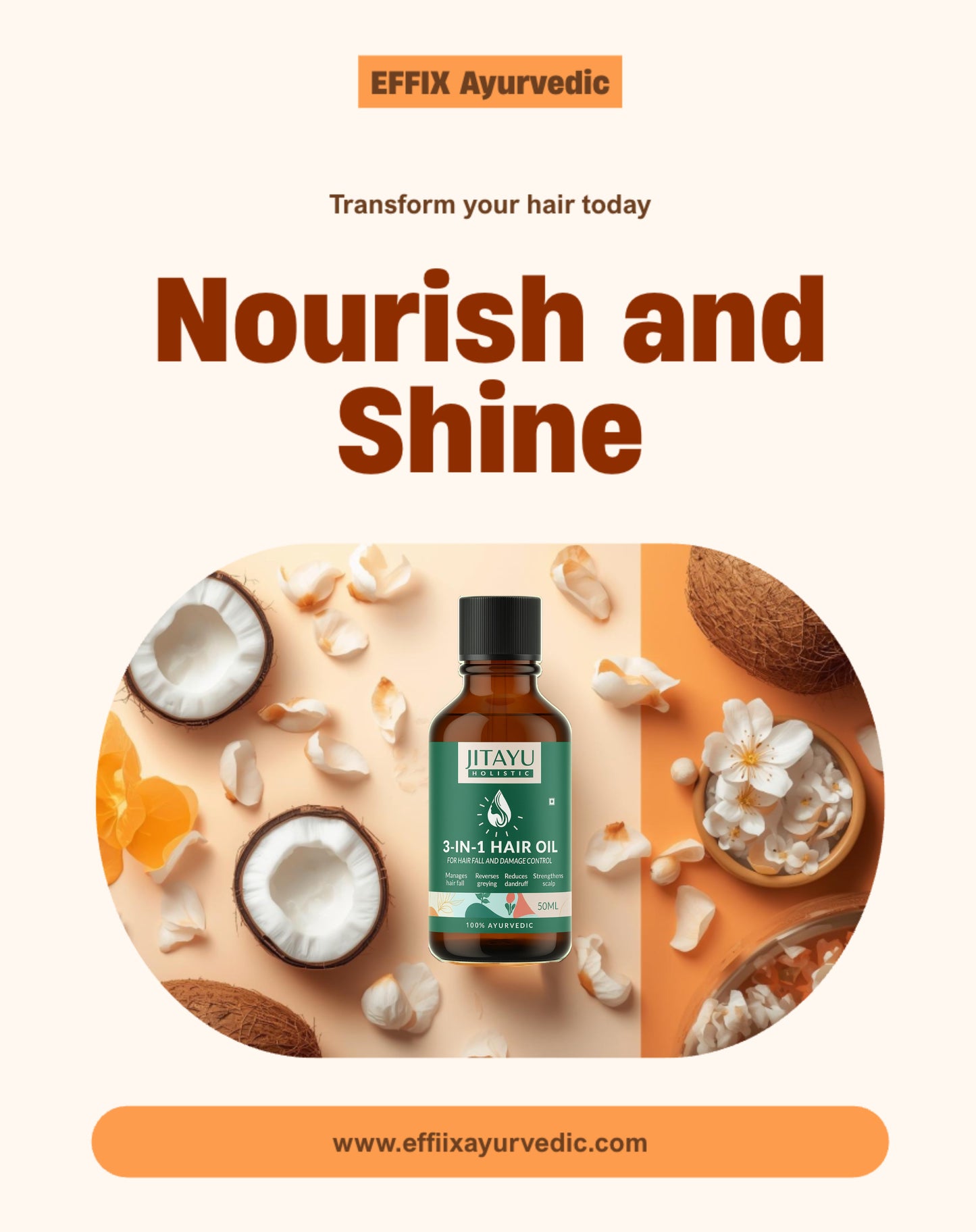 EFFIX Ayurvedic 3 in 1 Hair Growth and Repair Oil - Buy 1 + Get 1 Free (Pack of 2) - Limited Batch!