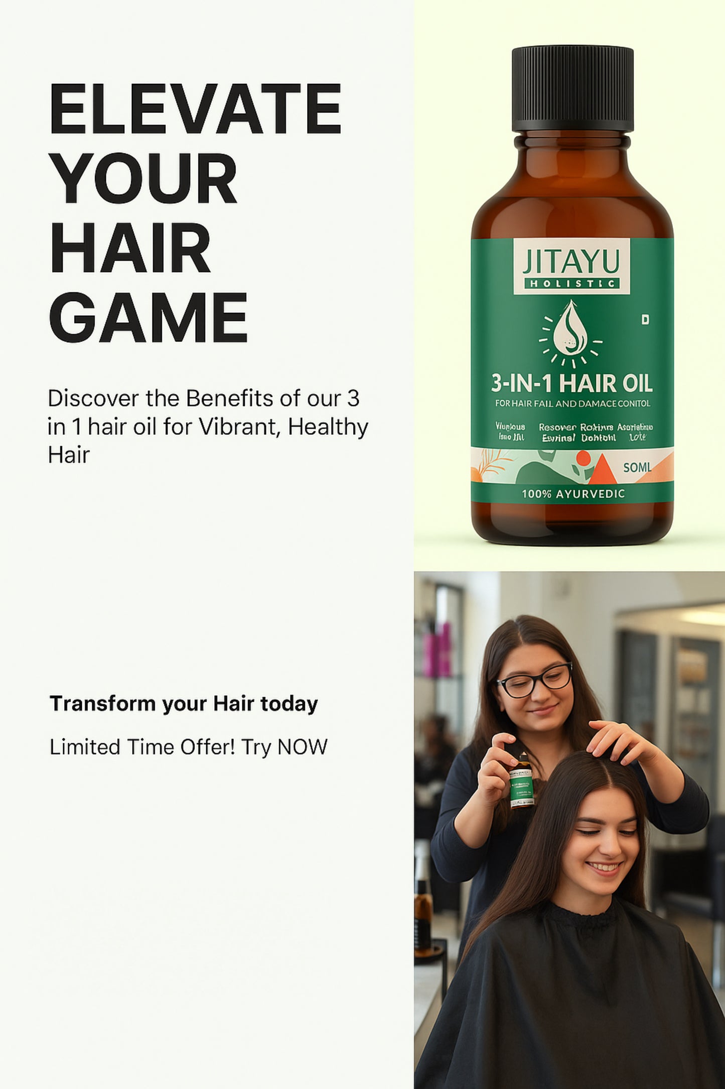 EFFIX Ayurvedic 3 in 1 Hair Growth and Repair Oil - Buy 1 + Get 1 Free (Pack of 2) - Limited Batch!